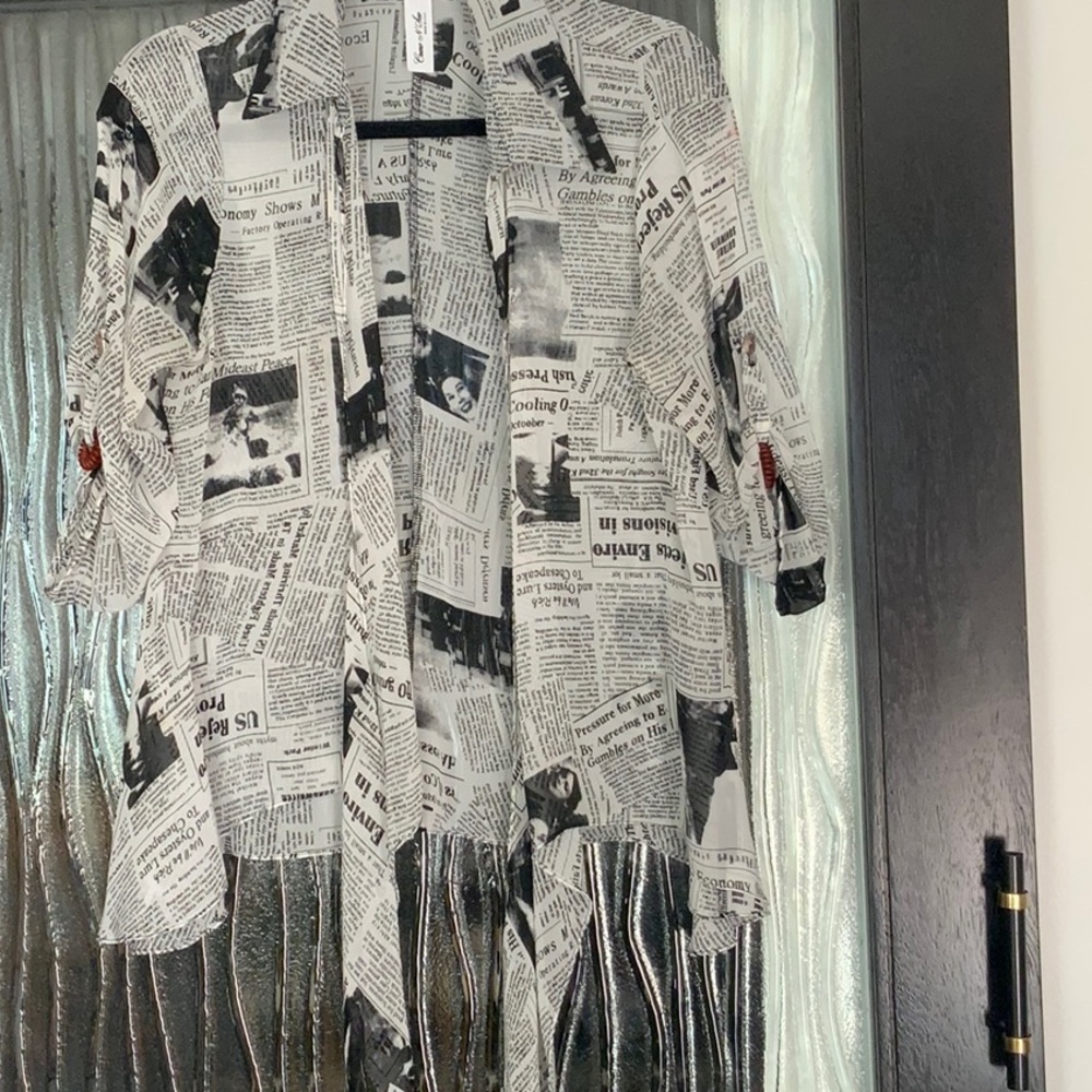 Sheer newspaper print top